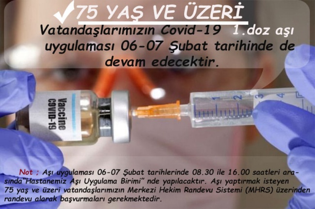 Covid-19 1.doz aşı uygulaması 06-07 Şubat tarihinde de devam ediyor