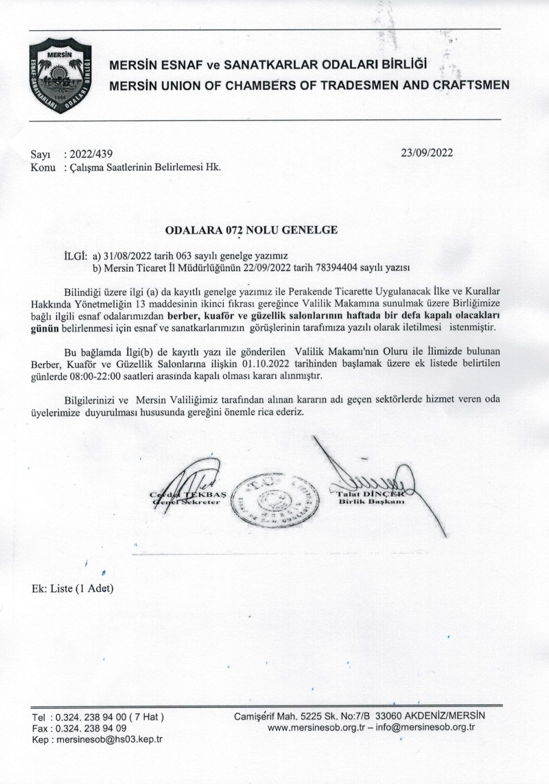 Anamur’da Kuaförler Haftanın Bir Günü Kapalı Olacak..