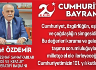 AHMET ÖZDEMİR’DEN 29 EKİM MESAJI