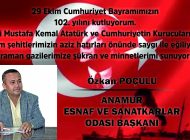 Başkan Özkan Poçulu’dan 29 Ekim Cumhuriyet Bayramı mesajı