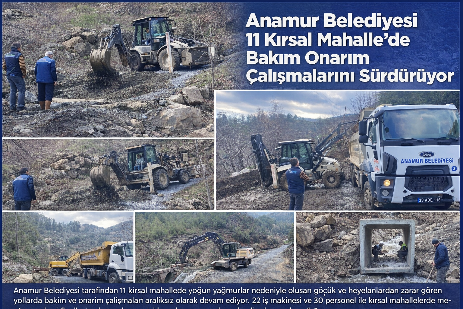 Anamur Belediyesi 11 Kırsal Mahallede Bakım ve Onarım Çalışmalarını Sürdürüyor