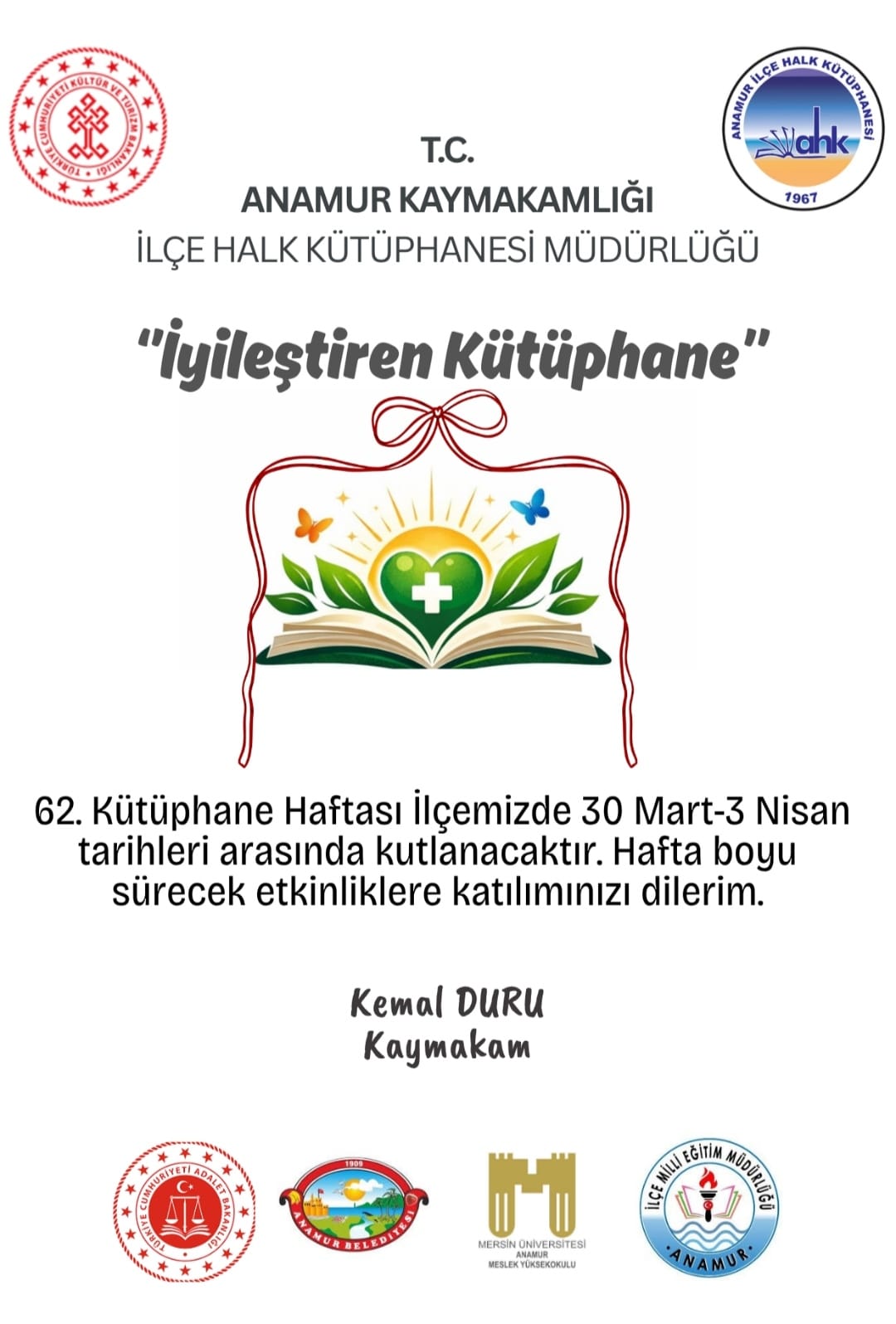 KAYMAKAM DURU’DAN KÜTÜPHANE HAFTASI KUTLAMA MESAJI