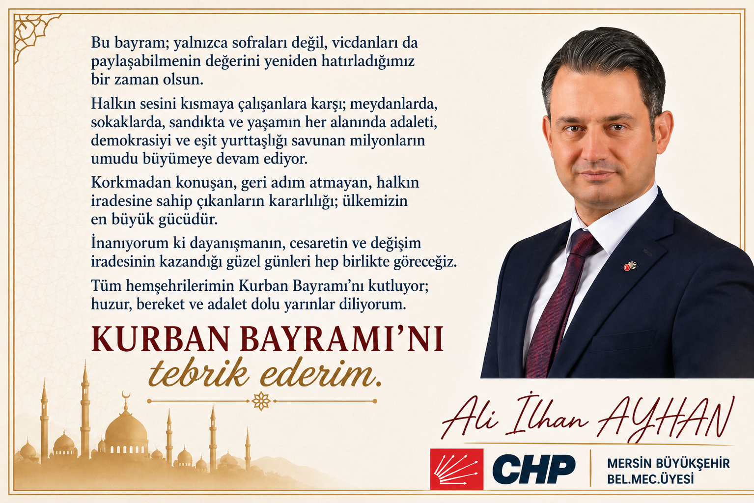 Ali İlhan AYHAN’dan Bayram mesajı