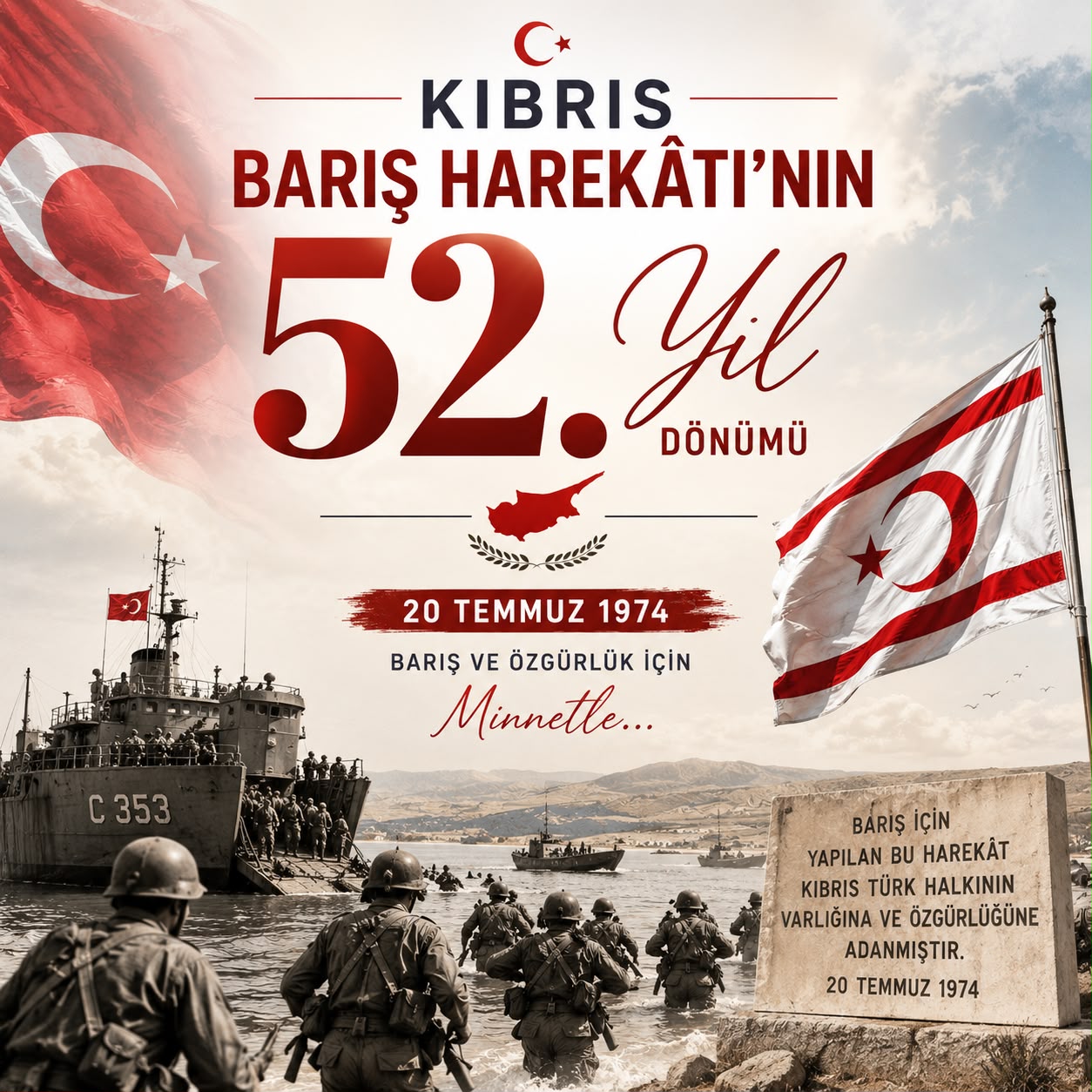 Kaymakam Kemal DURU’nun Kıbrıs Barış Harekâtı’nın 52. Yıl Dönümü Mesajı