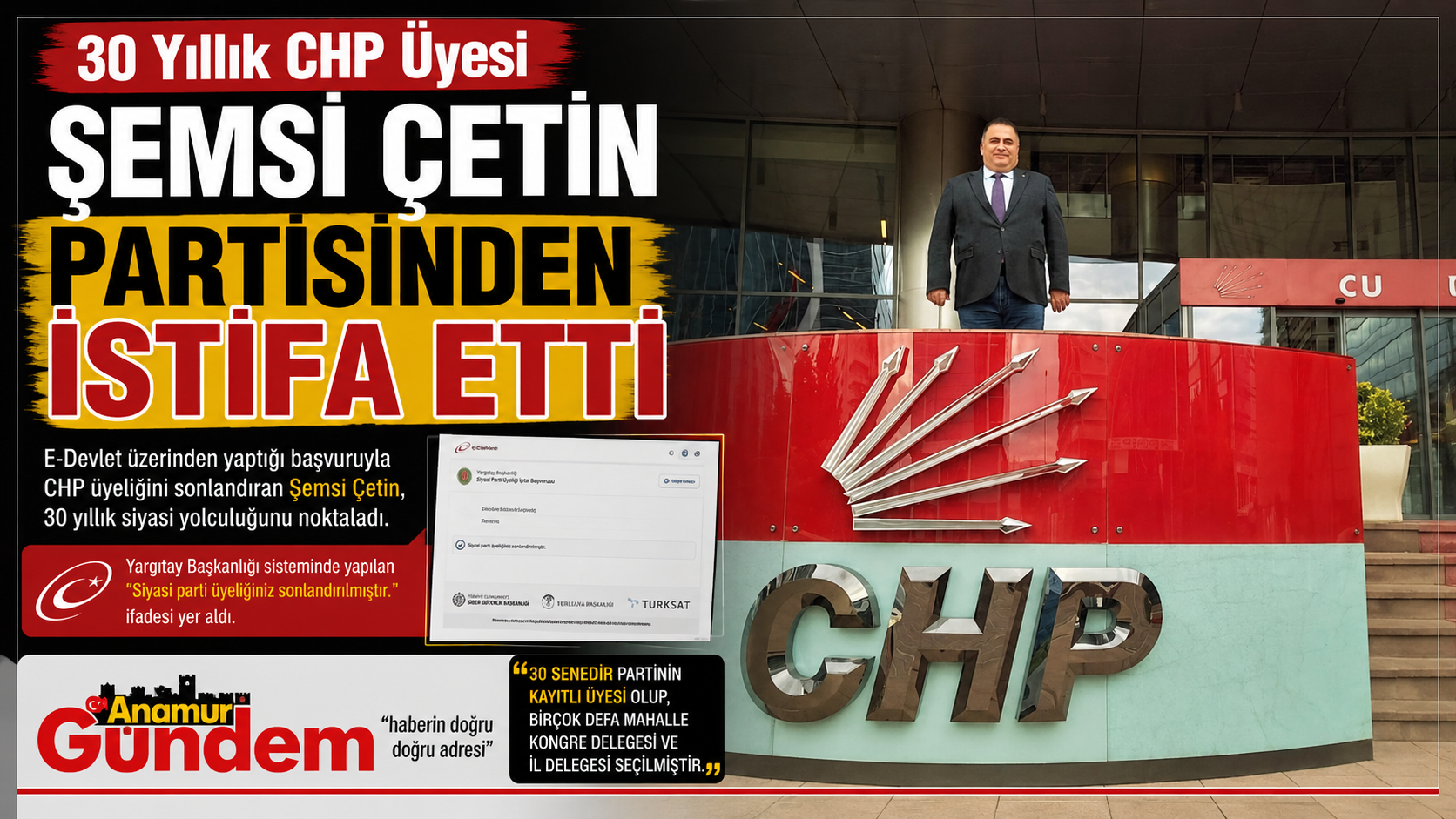 30 Yıllık CHP Üyesi Şemsi Çetin Partisinden İstifa Etti