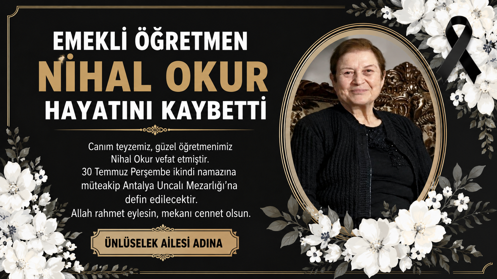 Emekli Öğretmen Nihal Okur Hayatını Kaybetti