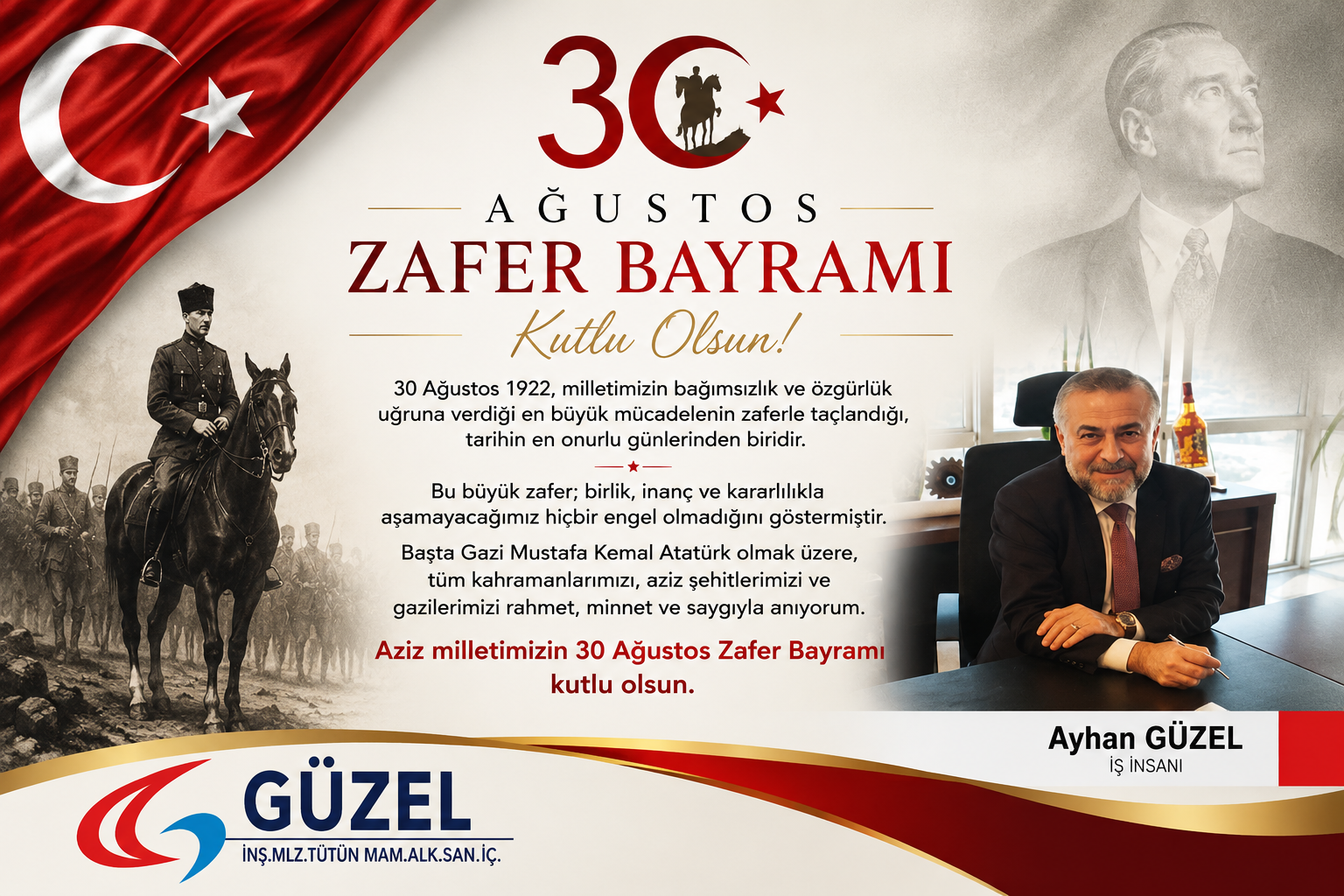 İŞ İNSANI AYHAN GÜZEL’DEN 30 AĞUSTOS ZAFER BAYRAMI MESAJI