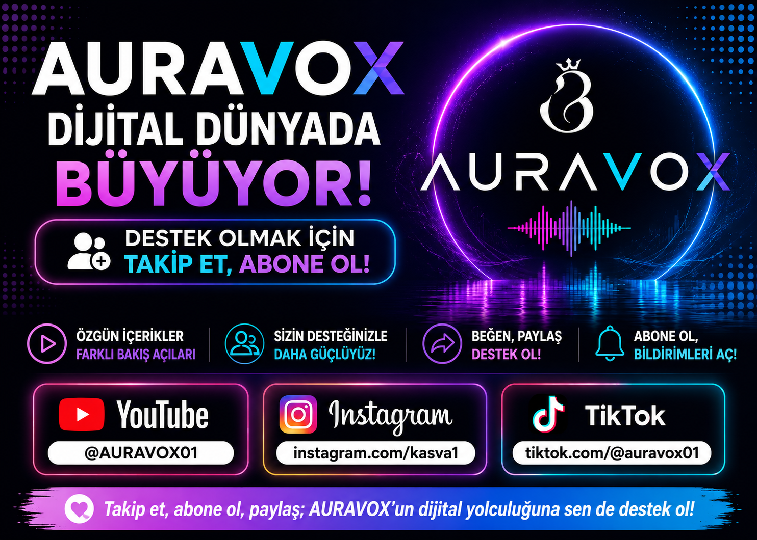 AURAVOX Dijital Dünyada Büyüyor: Destek Olmak İçin Takip Et, Abone Ol!