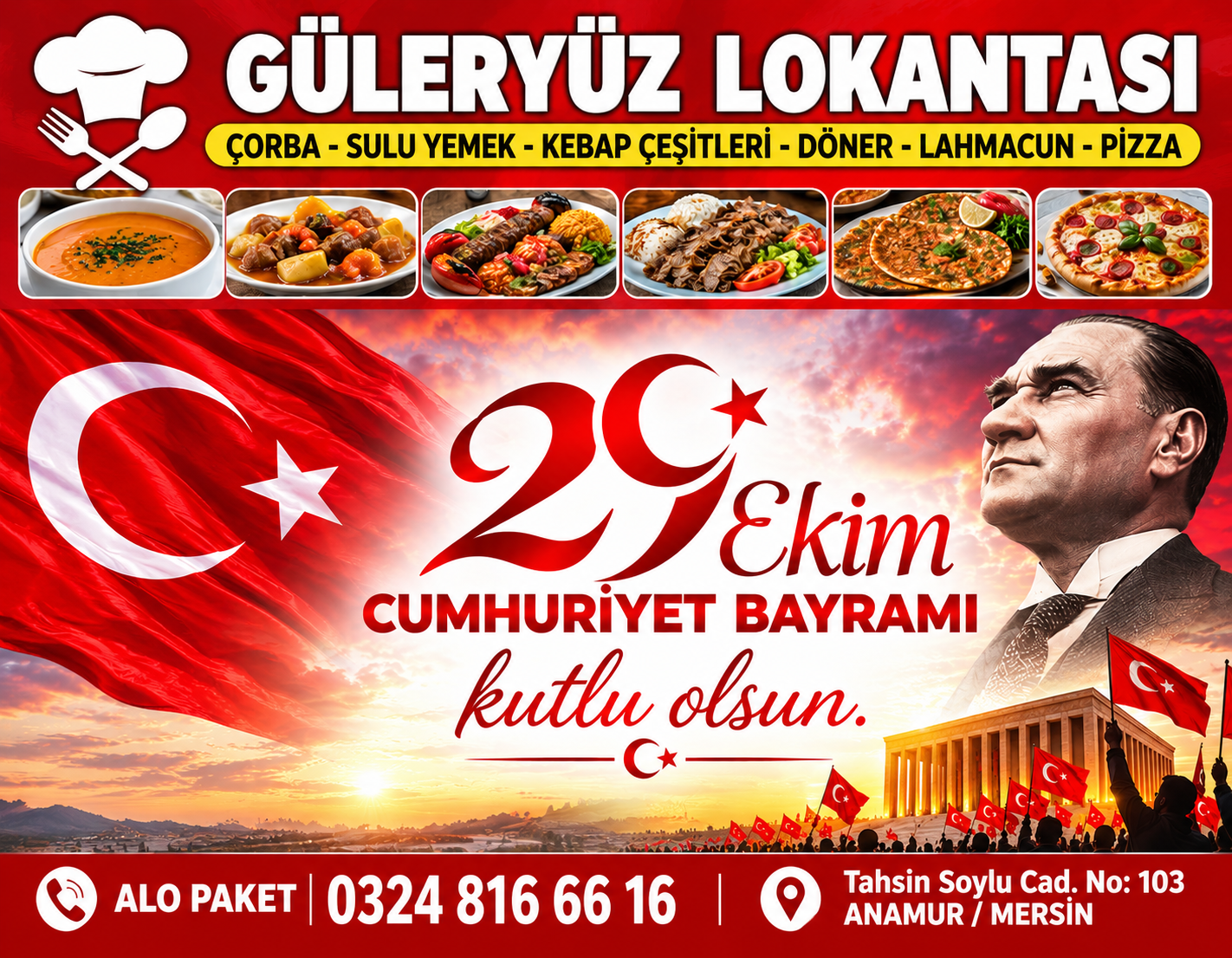 GÜLERYÜZ LOKANTASI 29 EKİM KUTLAMA MESAJI