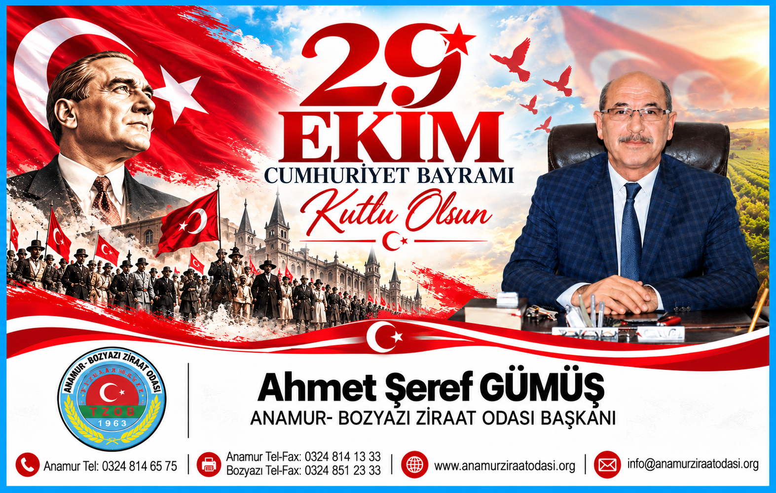 ANAMUR-BOZYAZI ZİRAAT ODASI BAŞKANI AHMET ŞEREF GÜMÜŞ’TEN 29 EKİM CUMHURİYET BAYRAMI MESAJI