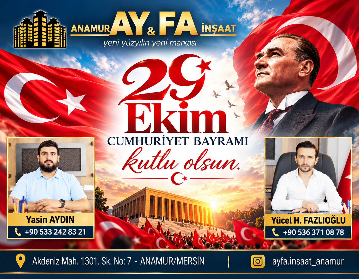 Ay&Fa İnşaat 29 Ekim kutlama mesajı