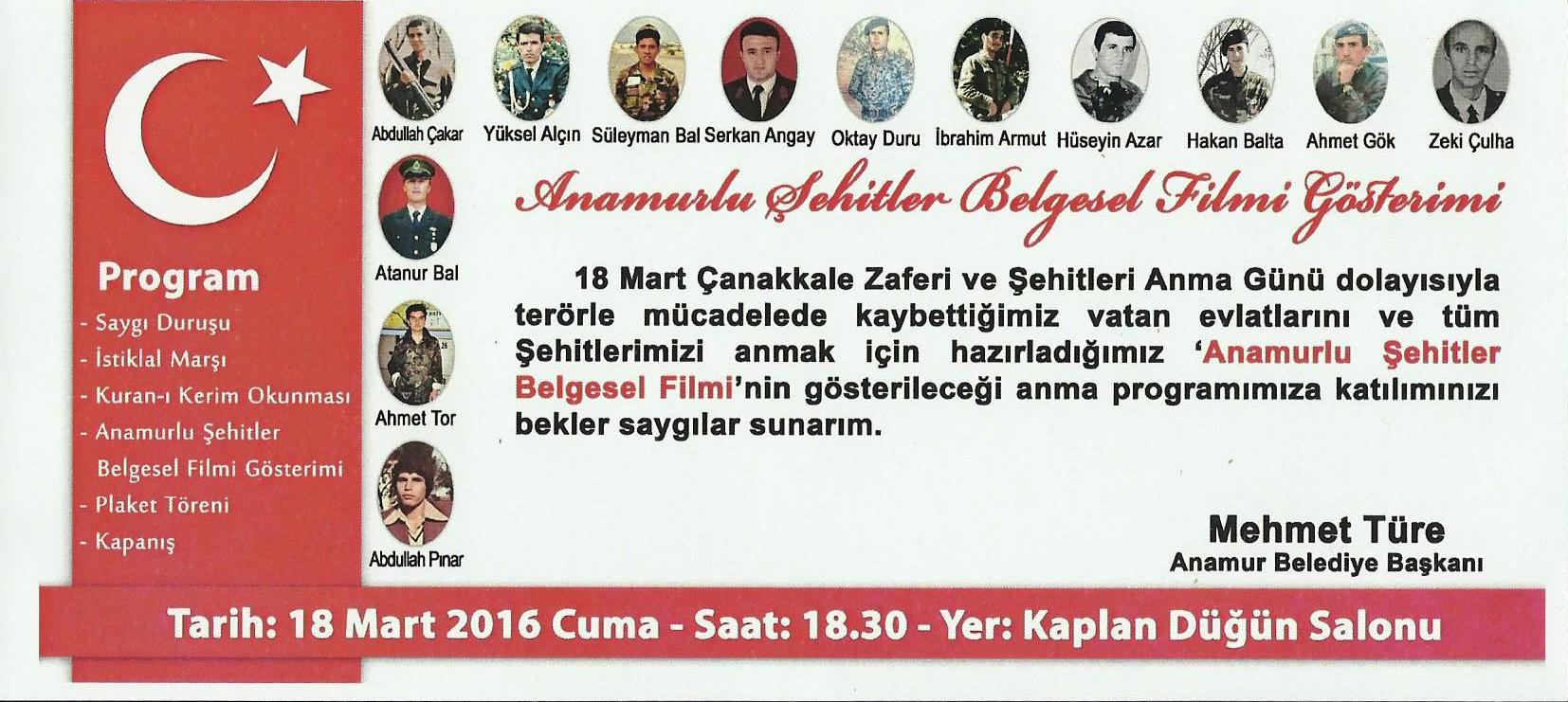 ŞEHİTLERİMİZ ANILACAK